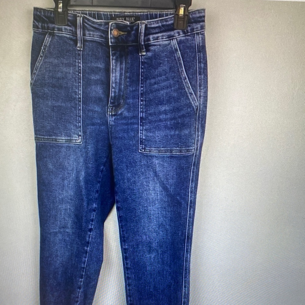 Judy Blue Dark Blue High-Rise Jeans with Front Patch Pockets